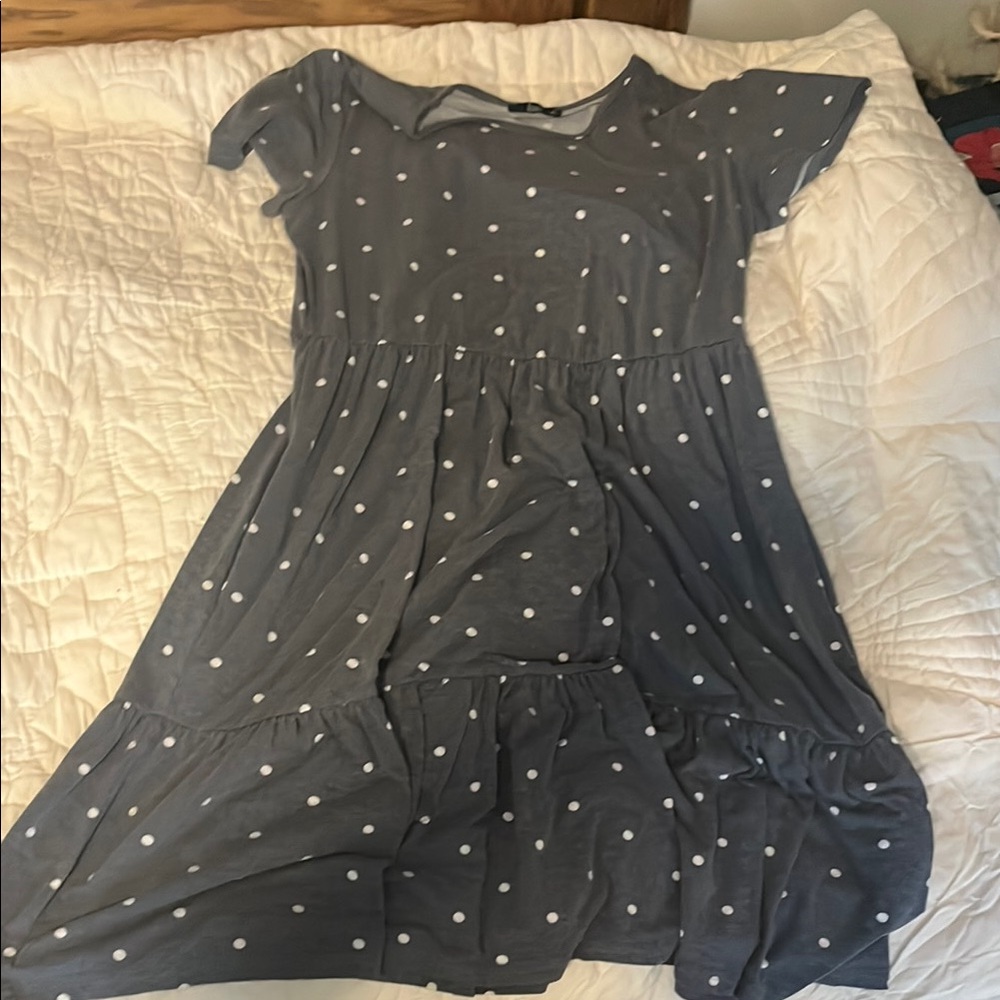 Gray Midi Sundress with Crew Neck and Flutter Cap Sleeves